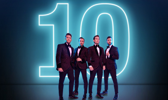 The Overtones stood in front of the number 10 lit up
