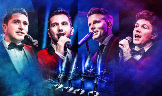 The members of The Barricade Boys sing on a collage.