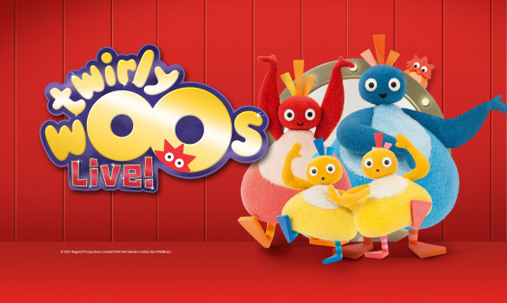 Twirlywoos characters on a red background