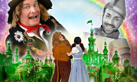 Scarecrow, Tin Man, Lion and Dorothy on the yellow brick road